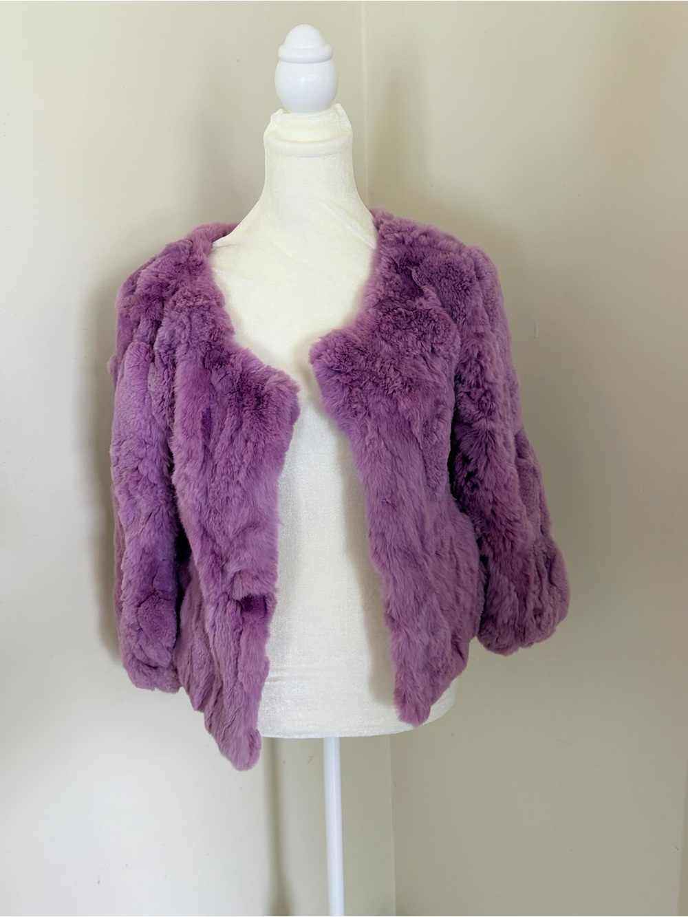 Vintage rabbit fur jacket in lavender cropped furry